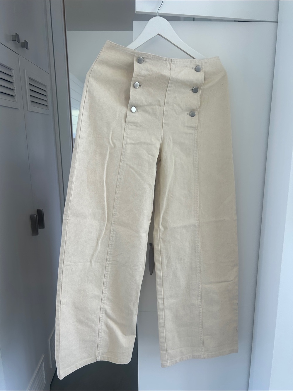 Wide Leg Sailor-Style Pants in Cream